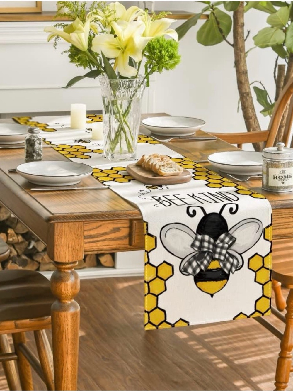 Bee Kind Yellow Honeycomb Table Runner